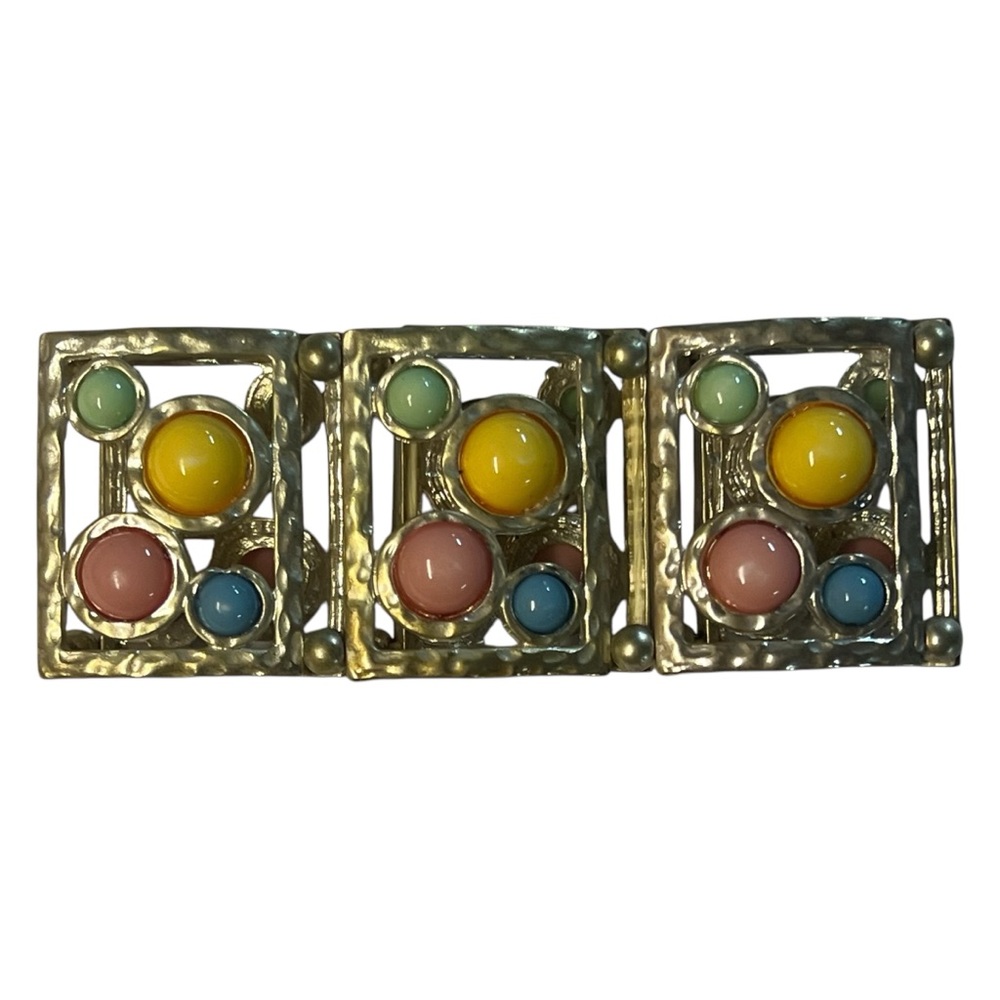 Vintage 1980’s Elasticized Cuff Bracelet Easter/Spring Pastel Colors - Picture 2 of 6